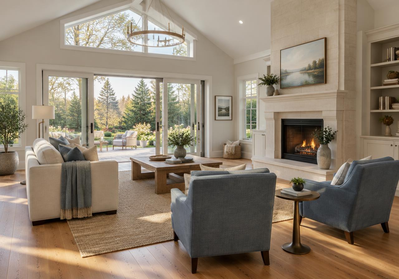 Single-level living room design inspiration for Boynton Court