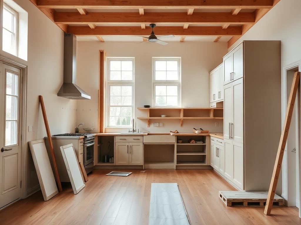 Kitchen renovation in progress with natural light and clean workspace